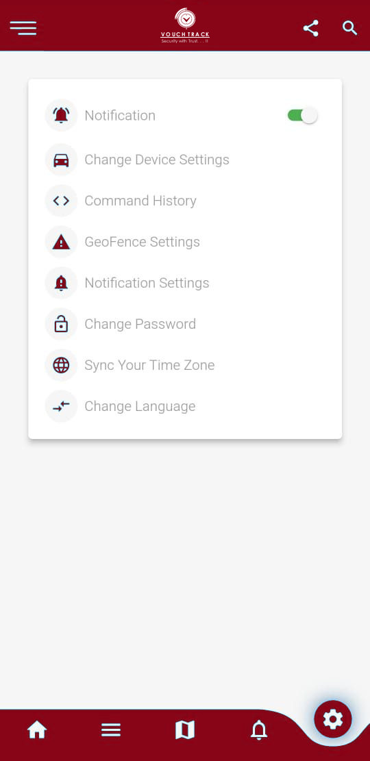VouchTrack app settings menu